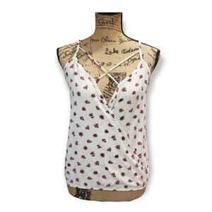 Free Kisses Roses Sexy V Cut Spaghetti Strap Halter Strapped Tank Top Shirt
